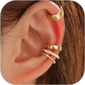 Chunky-14K Gold Plated Non Pierced Adjustable Fake Ear Cuff Earrings for Women